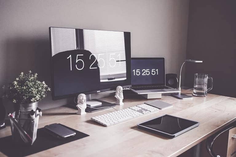 Modern Home Office Desk Setup with Gadgets · Free Stock Photo How To Set Up A Home Office With The Right Gadgets